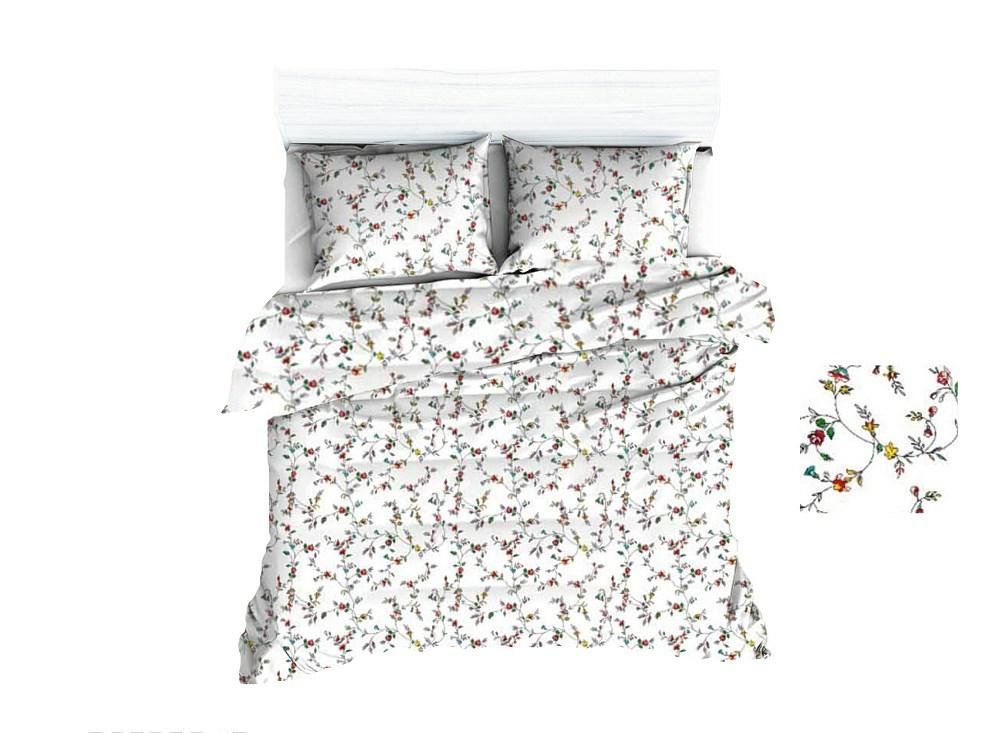 Pościel 180x200 1682E biała kwiatuszki żółte czerwone 1126N