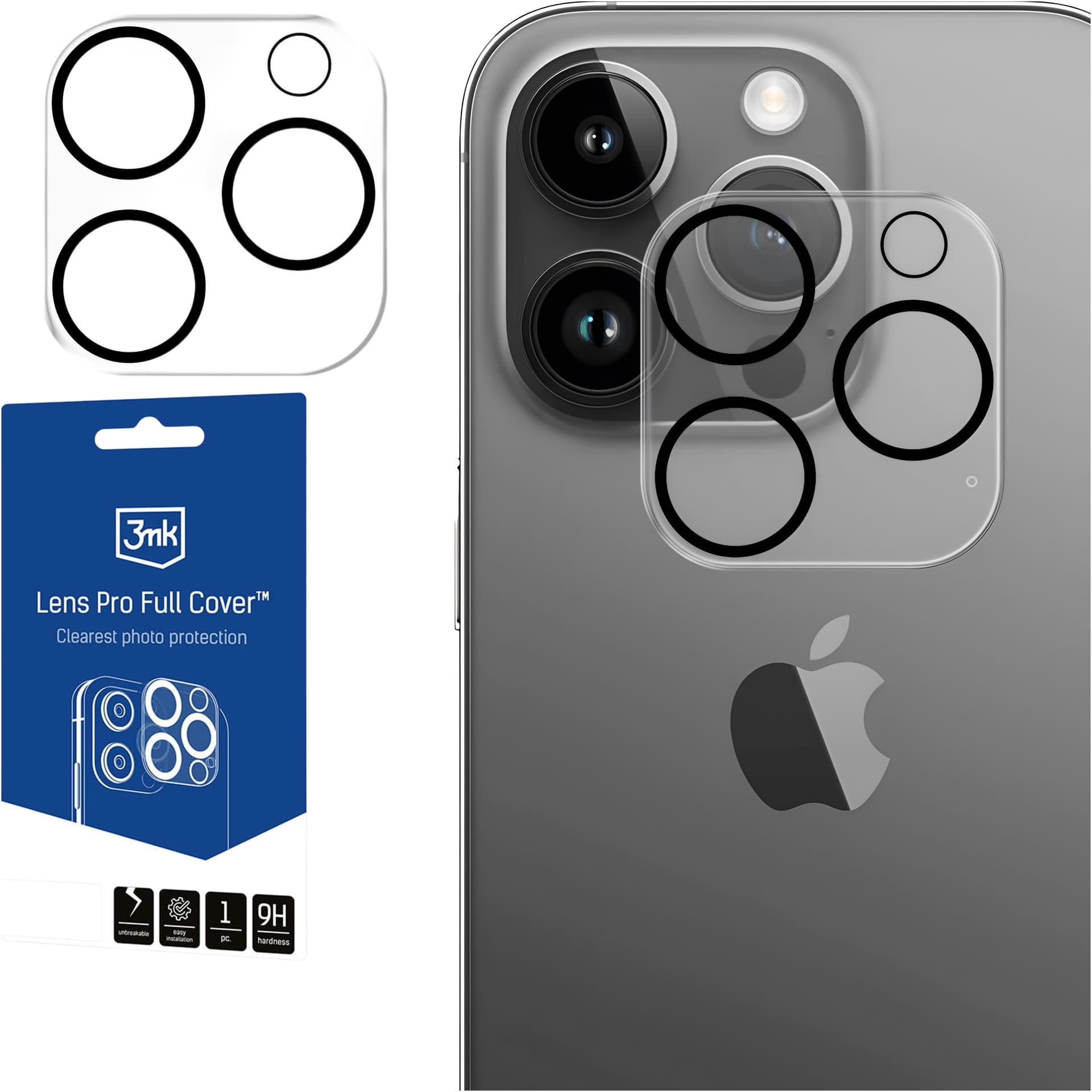 Szkło do iPhone 14 Pro / 14 Pro Max osłona na aparat obiektyw 3mk Lens Pro Full Cover nakładka ochronna