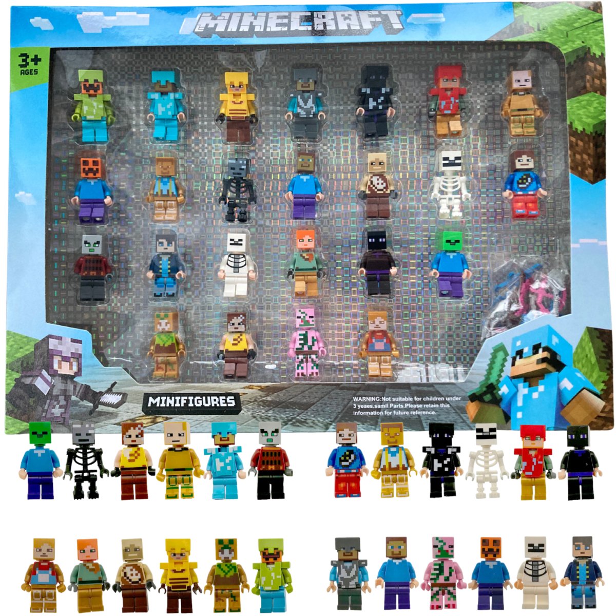 Klocki Mini Figurki Ludziki Minecraft 24 Sztuk + Akcesoria