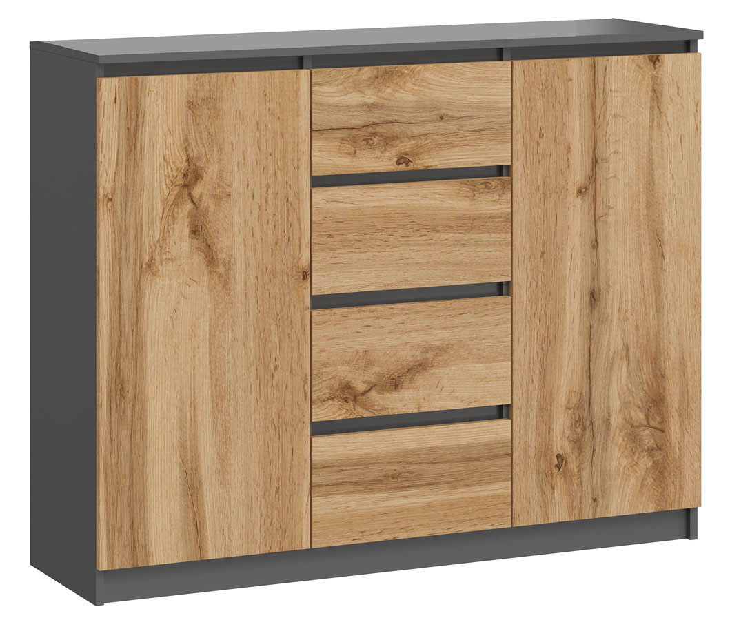 Duża Komoda Z Szufladami Antracyt + Dąb Wotan D3-T41