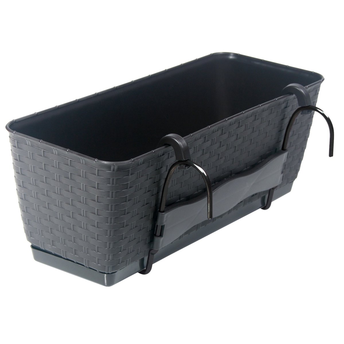 Doniczka Rattan skrzynka 50 cm podstawka + wkład, Antracyt