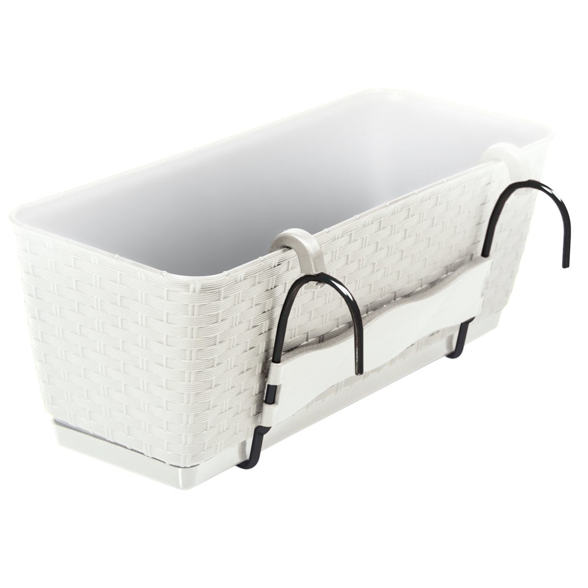 Doniczka Rattan skrzynka 40 cm podstawka + wkład, Biały
