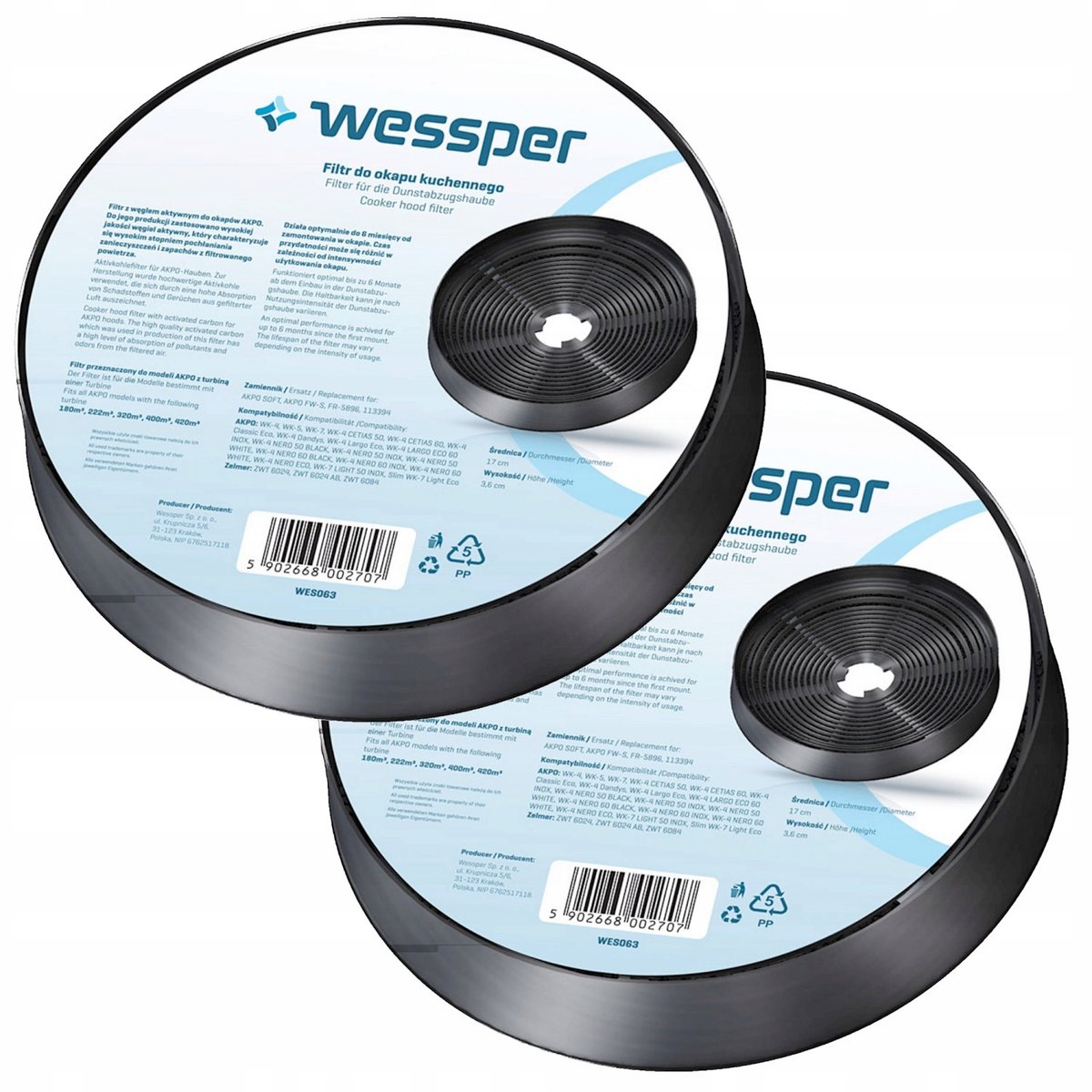 2X WESSPER FILTR WĘGLOWY OKAPU AKPO SOFT | WK-4 WK-5 WK-7 - ZAMIENNIK