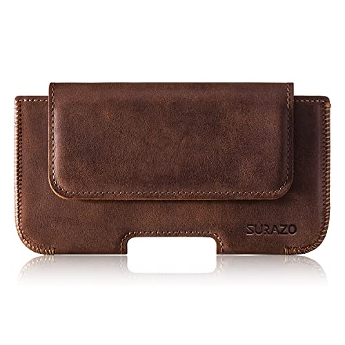 SURAZO Premium 100% skóra naturalna pokrowiec na pasek do Apple iPhone 15 Pro Max, etui skórzane – pozioma kabura etui ochronne [pełna skóra etui na telefon komórkowy] pokrowiec na pasek, etui