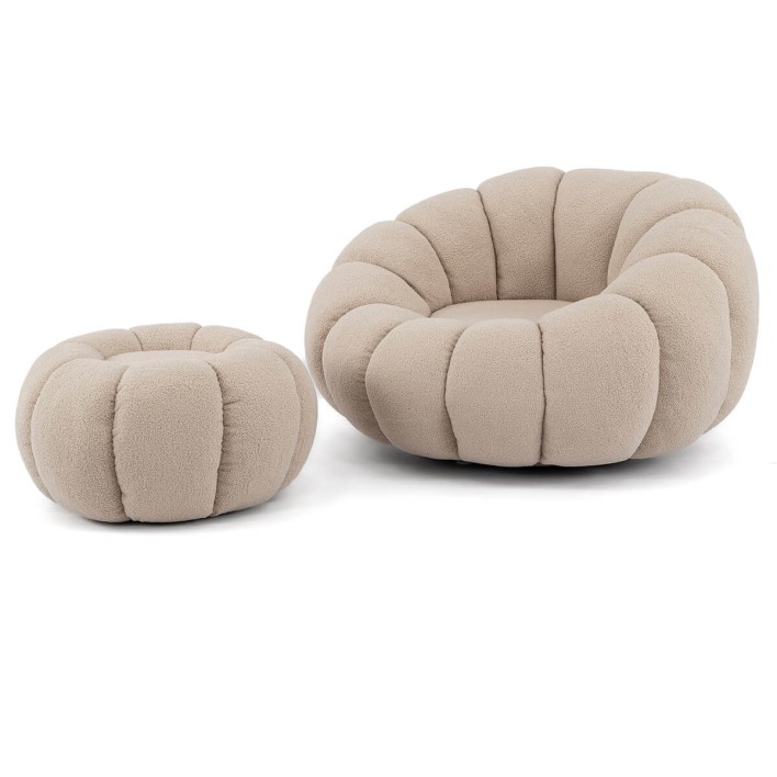 Fotel obrotowy z podnóżkiem CX2030 Pumpkin | Bouclé | Beżowy