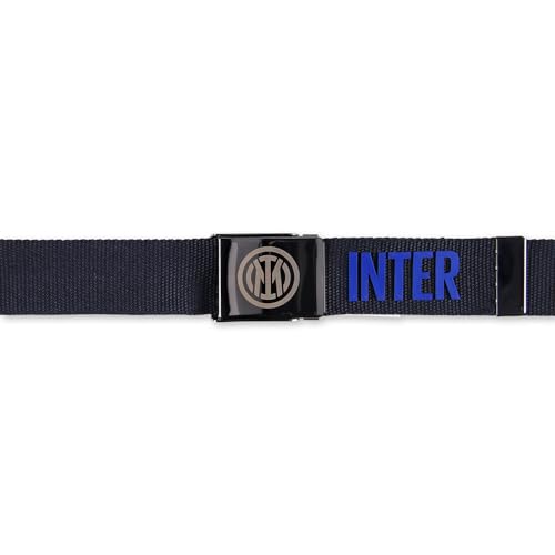 Inter - Czarny pasek z płótna, z wytłoczonym logo na metalowej klamrze, niebieski silikonowy nadruk 3D. Dla wszystkich fanów nerazzurri, oficjalny produkt