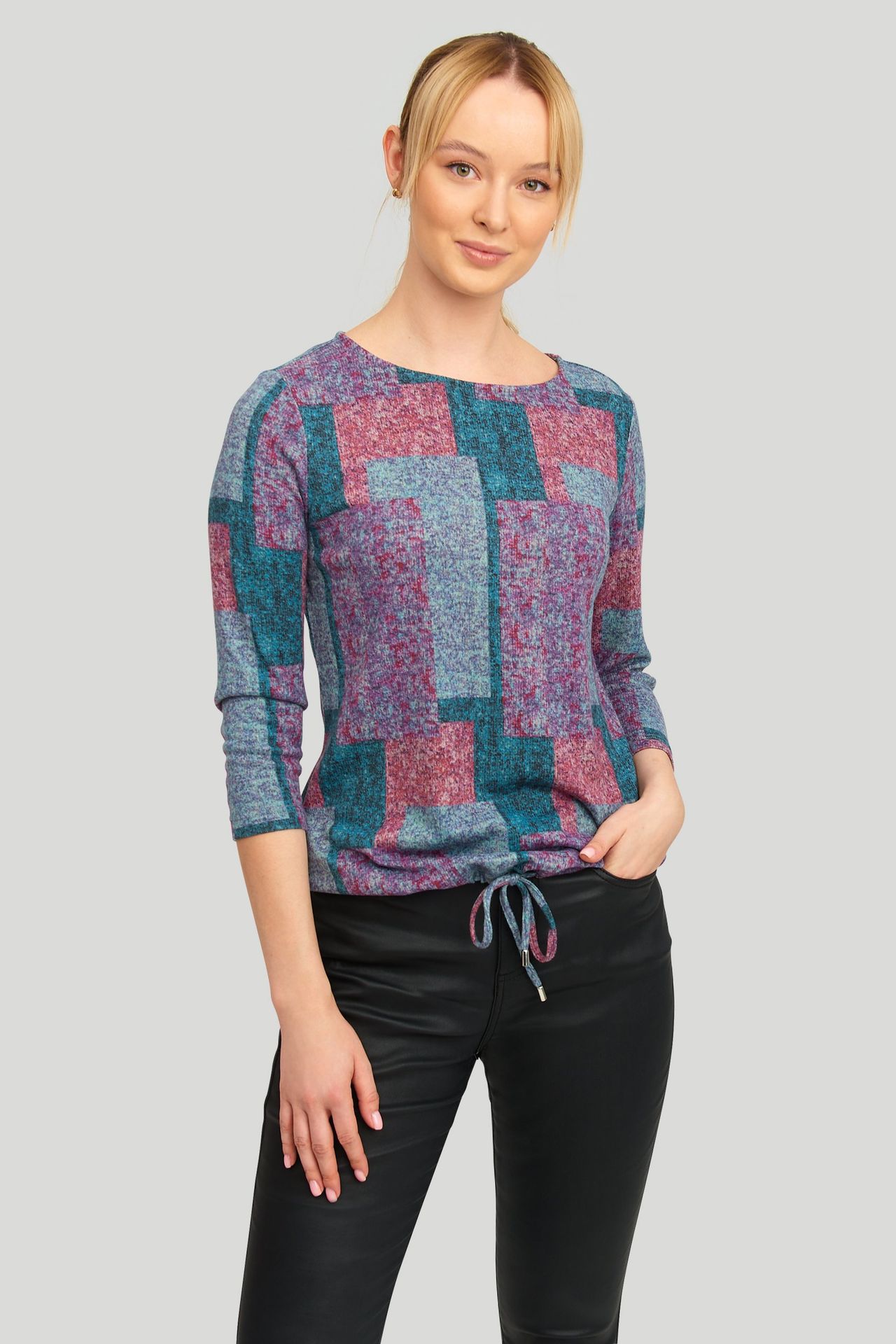 Sweter z miękkiej dzianiny z nadrukiem, różowo-fioletowy - Greenpoint