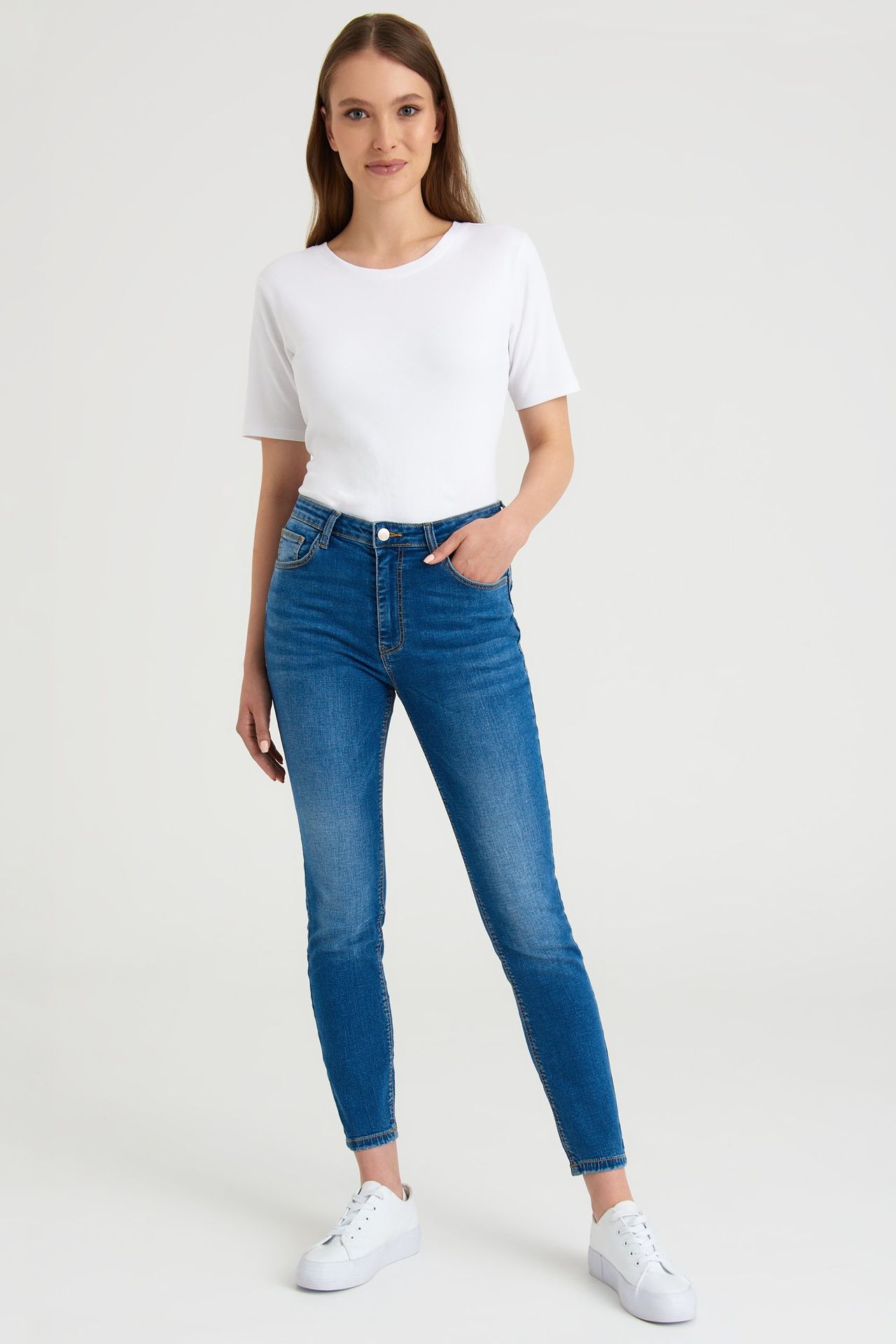 Klasyczne jeansy typu skinny push up, niebieskie - Greenpoint