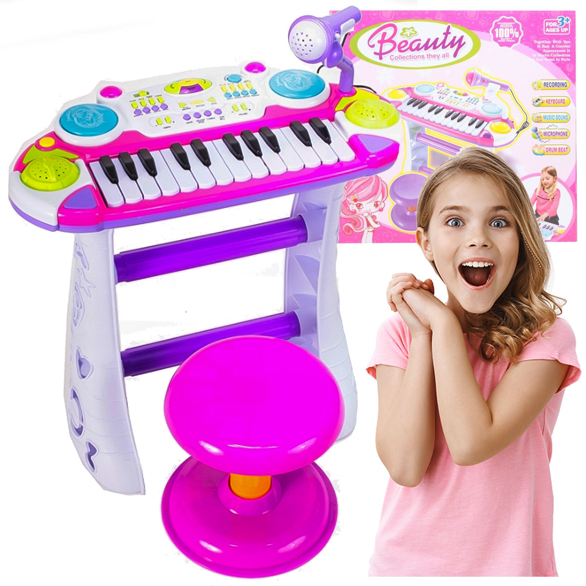 PIANINKO dla DZIECI KEYBOARD ORGANY PIANINO z mikrofonem + taboret PREZENT X94