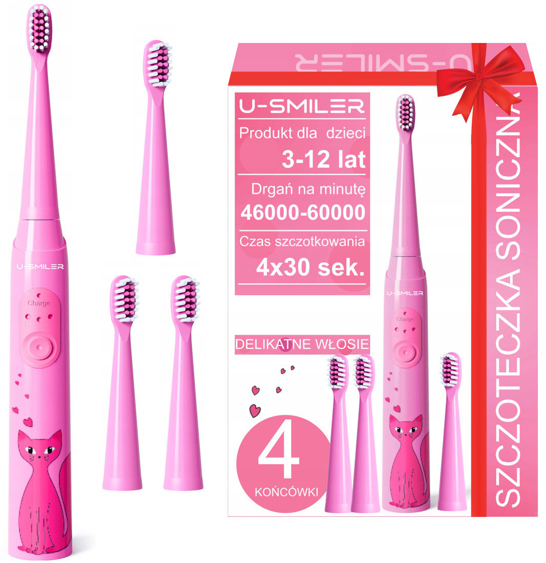SZCZOTECZKA SONICZNA DLA DZIECI ELEKTRYCZNA DO ZĘBÓW + 4 KOŃCÓWKI
