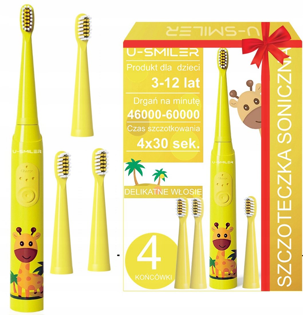 SZCZOTECZKA SONICZNA DLA DZIECI ELEKTRYCZNA DO ZĘBÓW + 4 KOŃCÓWKI