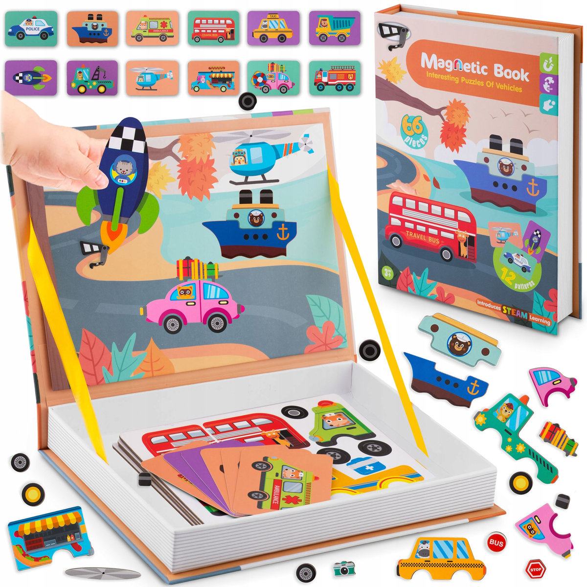 Ricokids, Książka magnetyczna edukacyjna pudełko puzzle układanka Pojazdy