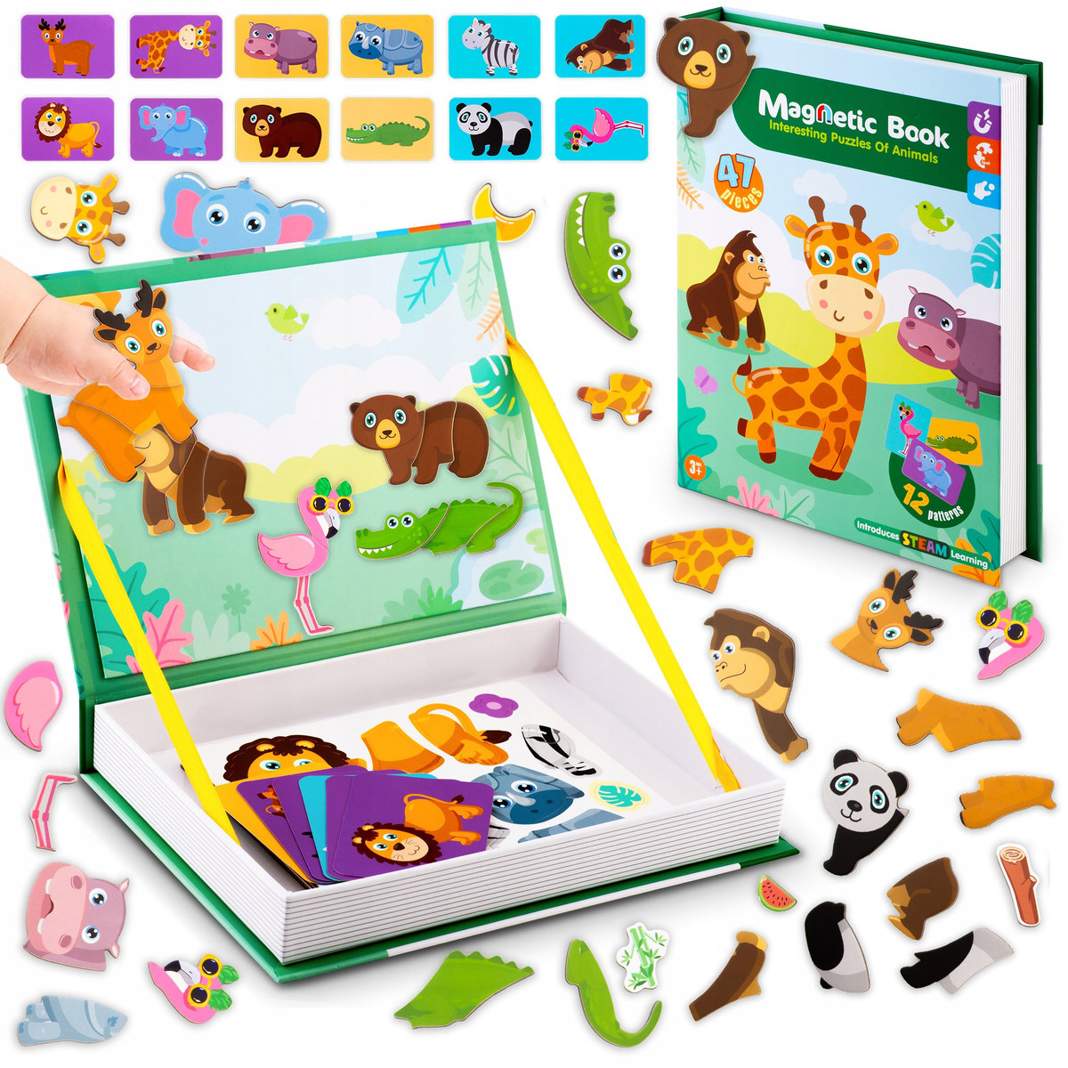 Ricokids, Książka magnetyczna edukacyjna pudełko puzzle układanka Zwierzątka