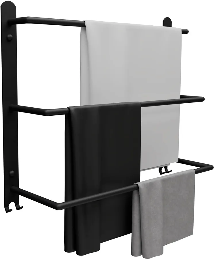 Czarny potrójny wieszak ścienny na ręczniki R5-K25