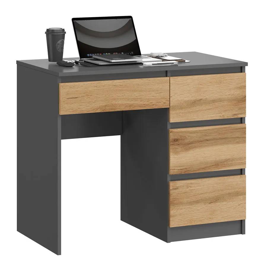 Elior Biurko Komputerowe Z 4 Szufladami Antracyt + Dąb Wotan N2-A05
