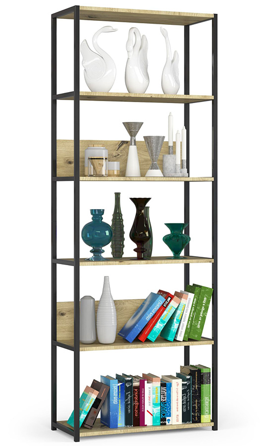 Industrialny Regał Czarny Czarny Z 6 Półkami + Dąb Artisan M4-A40