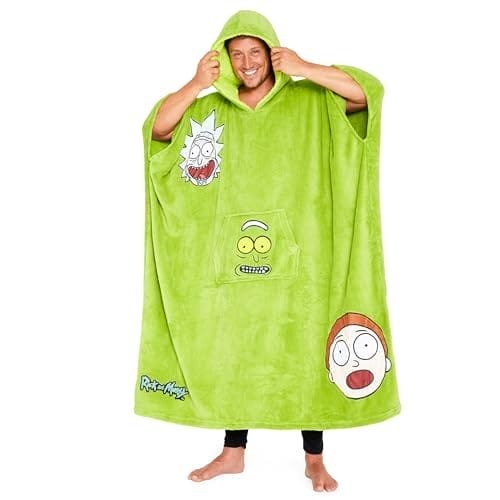 Rick And Morty Koc Z Kapturem Dla Mężczyzn Nastolatków - Polar Ponadwymiarowy Koc Do Noszenia - Prezenty Dla Niego - Zielony Zielony Rozmiar Uniwers..