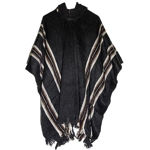 Gamboa Męskie Ponczo Męskie Meksykańskie Ponczo Męskie Płaszcze Zimowe Koc Z Kapturem Koc Wełniany Wełna Alpaka Czarny M - Ponczo Męskie Z Alpaką: S..
