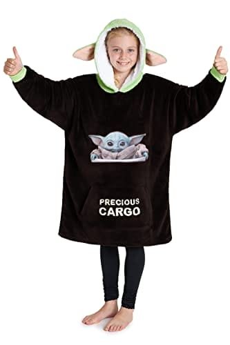 Mandalorian Bluza Z Kapturem Boys Oversize Koc Z Polaru Baby Yoda (Brązowy/Zielony) - Oficjalny Oversized Mandalorian Hoodie Z Kapturem I Kieszenią ..