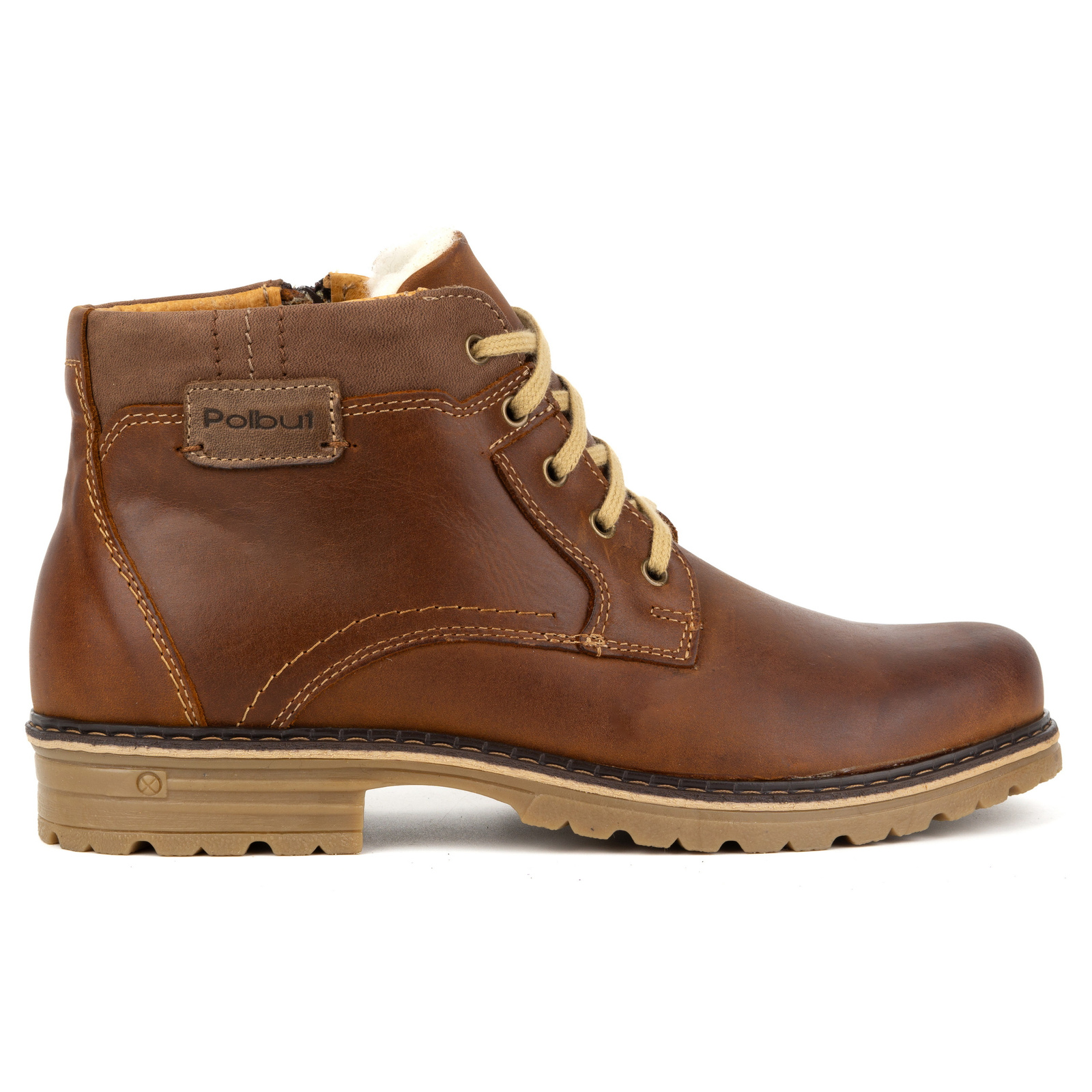 Buty męskie zimowe skórzane trzewiki ocieplane J35S camel brązowe - Polbut