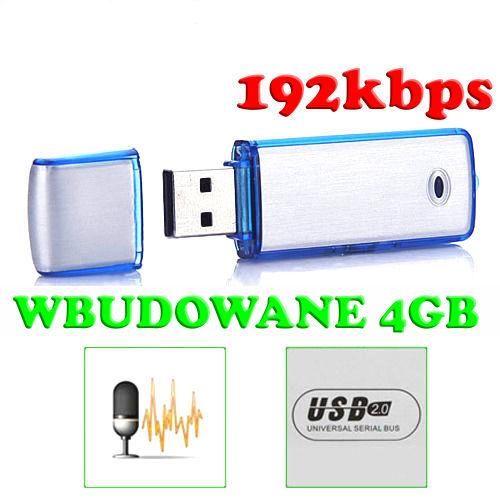 Mobilny Mikro Dyktafon / Podsłuch Nagrywający Dźwięk, Ukryty w Pendrive 4GB (pojemność 50h!).
