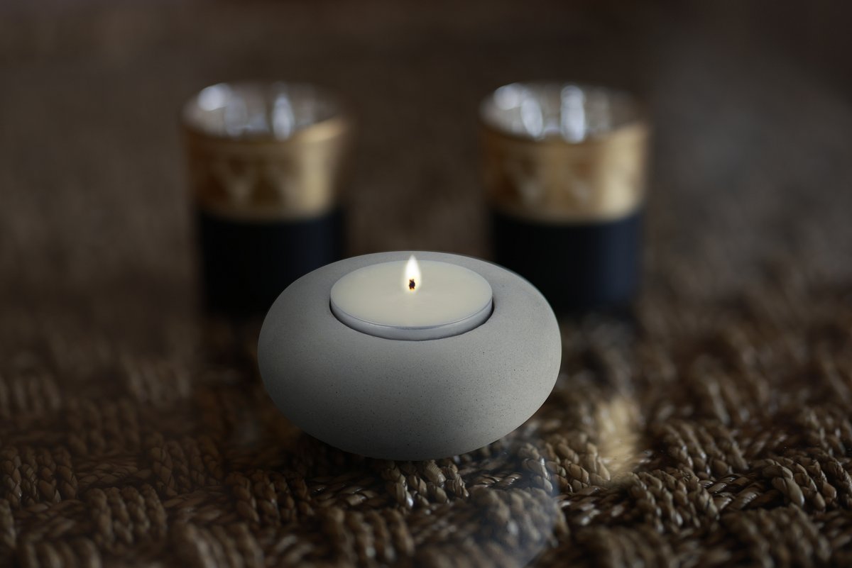 Oryginalny Świecznik Betonowy Na Tealight - Okrągły - Szary