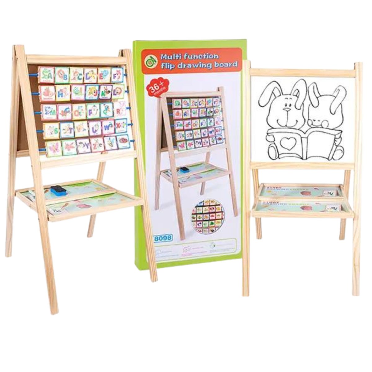 Duża Tablica Drewniana Magnetyczna Dwustronna Literki Cyferki Kreda Marker