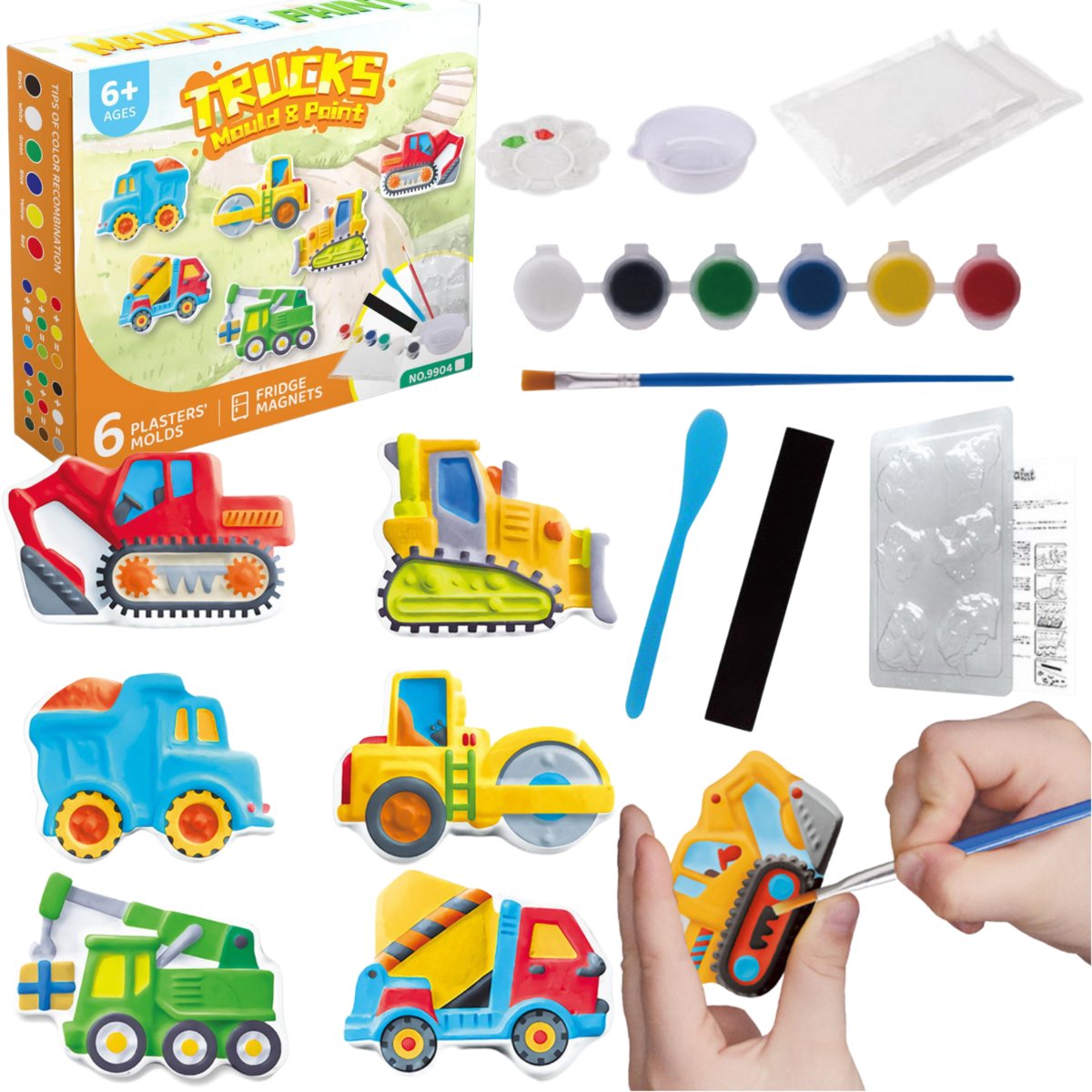 Zestaw Kreatywny Gipsowy Pojazdy Budowlane Do Malowania Formy Farbki Pędzel