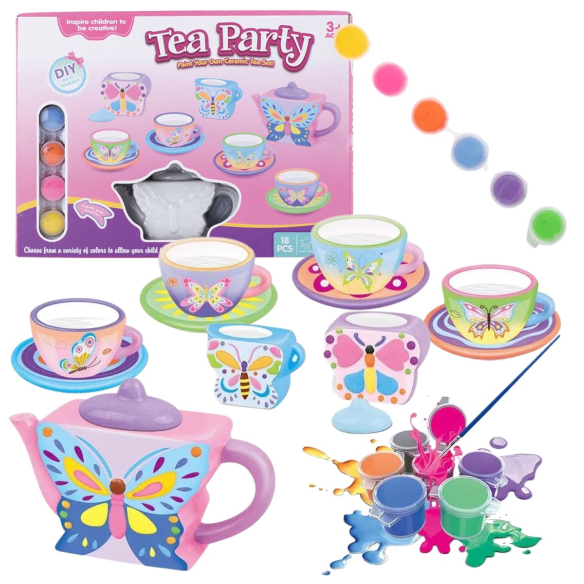 Zestaw Do Herbaty Filiżanki Do Malowania Motyle Figurki Gipsowe Gips Farbki