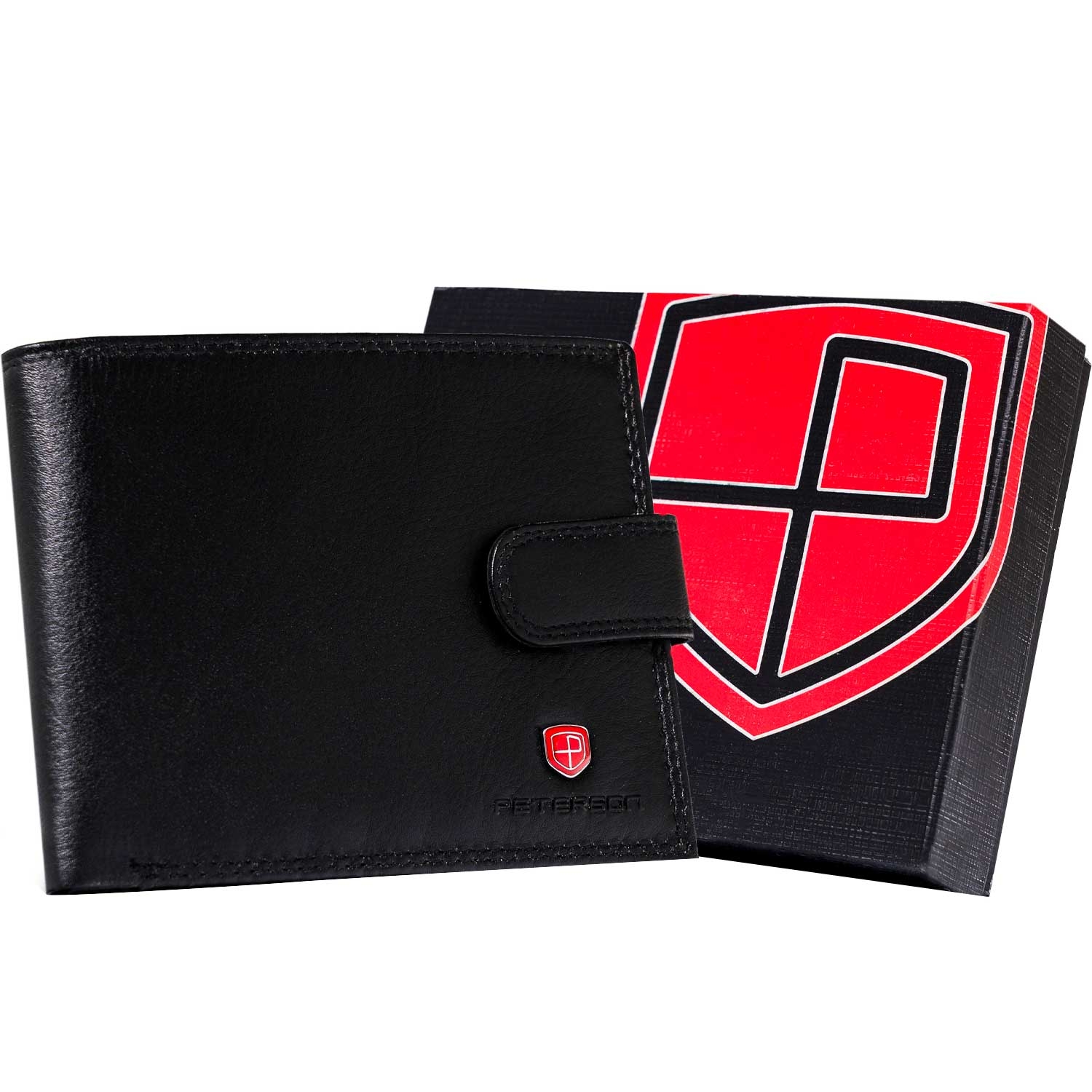 Duży portfel skórzany z zapięciem PETERSON, 10,5 x 13 x 2 cm