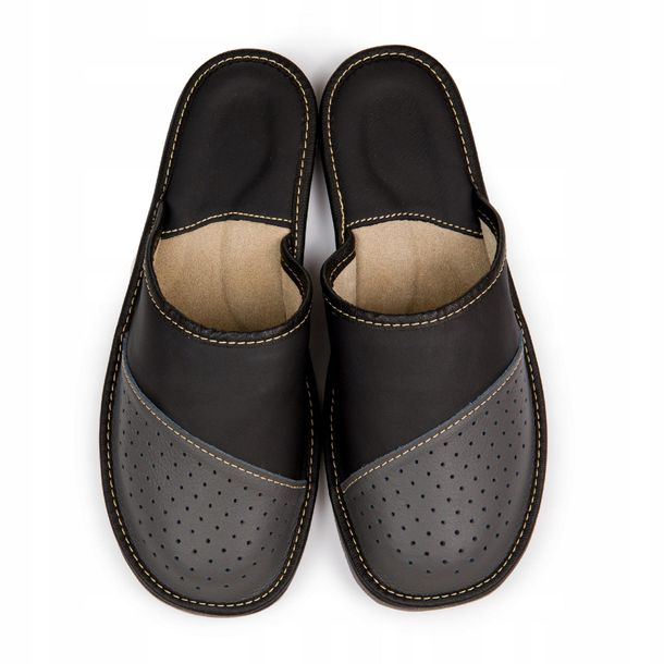 Skórzane Klapki Męskie Po Domu Kapcie Szare Nowość 42