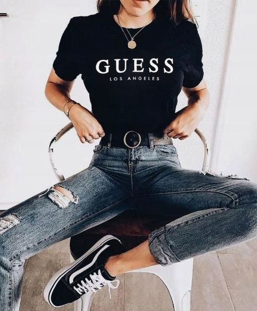 Koszulka Damska Guess Los Angeles Guess Czarna t-shirt damski r. L