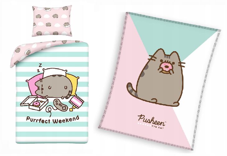 ﻿Zestaw Pusheen Pościel Bawełniana 140x200+Koc 150x200 Pusheen