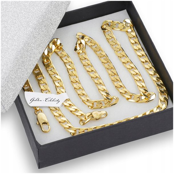 Męski Złoty Łańcuszek Pancerka 6 Mm Szeroki / Solidny Prezent Dla Niego 18k