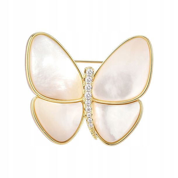 ﻿PINETS Broszka pozłacana 14K motyl masa perłowa