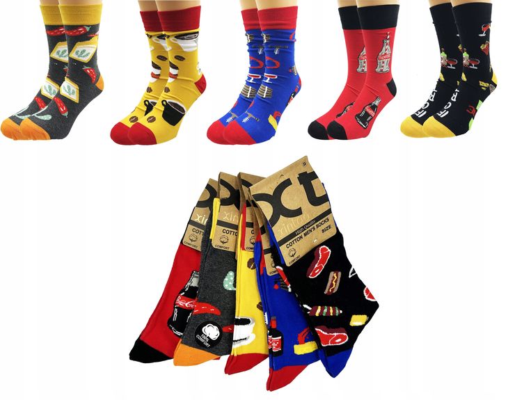 5 Par Skarpety Męskie Śmieszne Bawełna Wysokie Skarpetki 43-46 BAWEŁNIANE Z