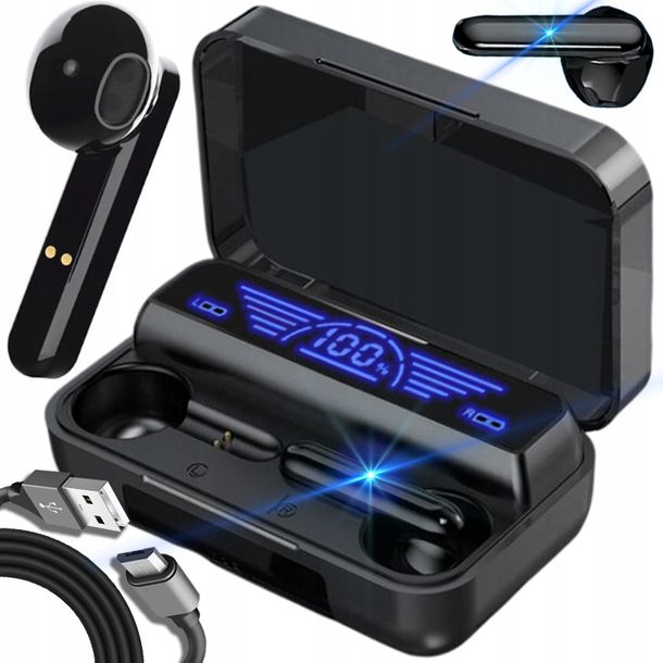 Słuchawki Bezprzewodowe Douszne Bluetooth Bt 5.1 + Etui Z Powerbank Latarka