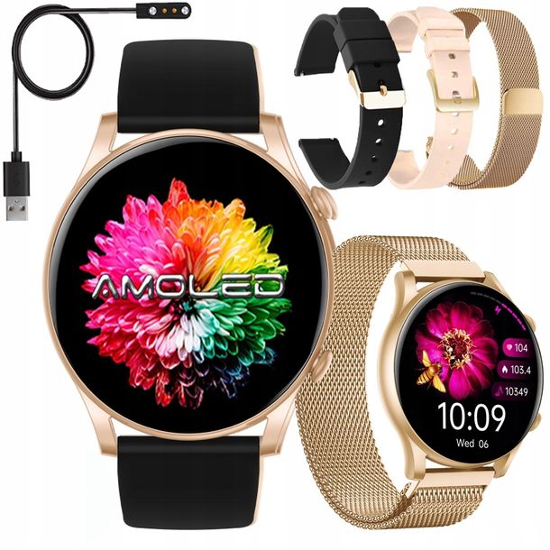 Smartwatch Zegarek Damski Polskie Menu Rozmowy Ciśnienie Puls Sport Amoled