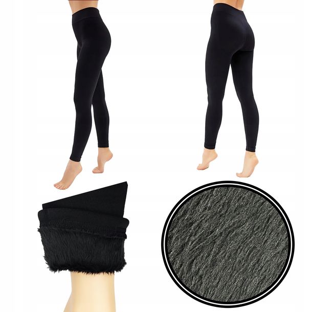 Ocieplane Legginsy Damskie Grube Xs/s Leginsy Mocne Proste Czarne Zimowe