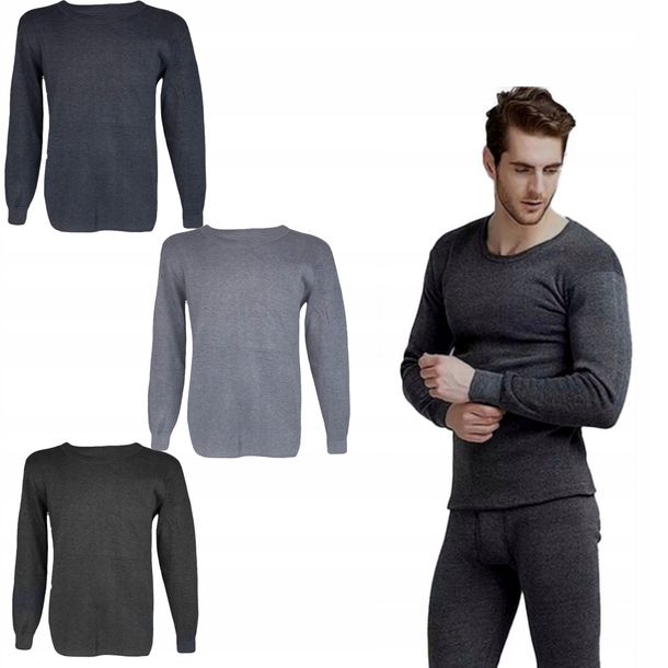 Zestaw 3 Podkoszulek Męski Czarny Szary Grafitowy Ocieplany Bawełna XL/XXL