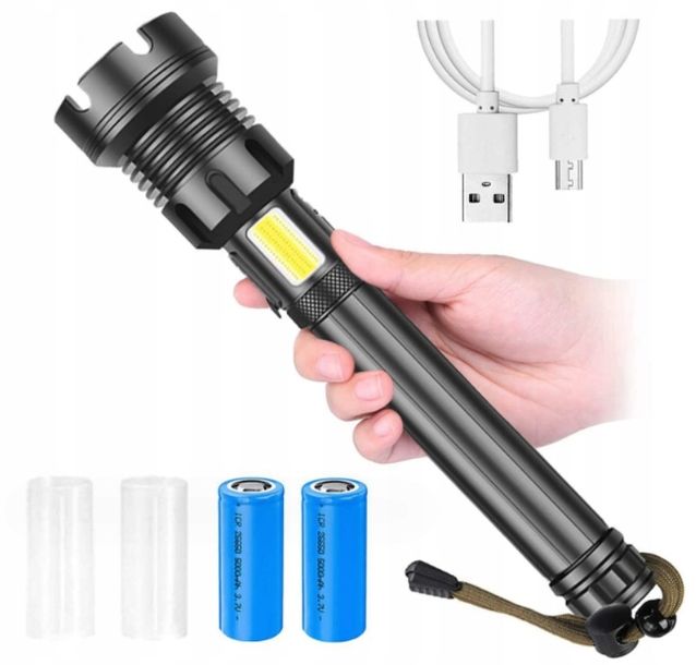 Mocna Latarka Taktyczna Led Xhp160 Cob 10000 Lumenów Szperacz