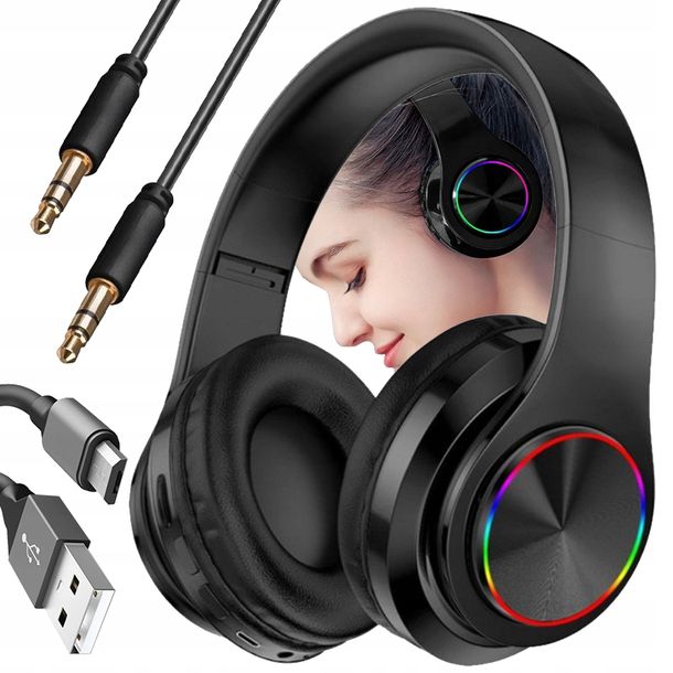 Słuchawki Bezprzewodowe B39 Bluetooth Mp3 Nauszne Mikrofon Rgb Dla Dziecka