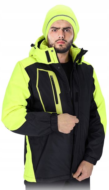 Kurtka robocza ocieplana BHP zimowa żółto-czarna kaptur odpinany HOLM - 3XL