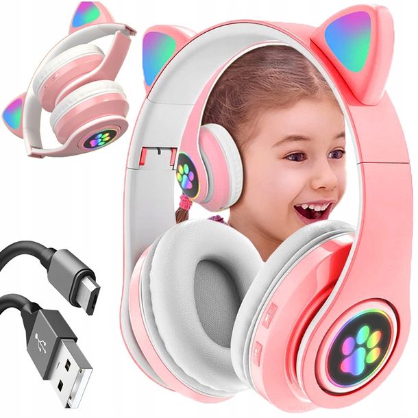 Słuchawki Bezprzewodowe B39 Z Uszami Bluetooth Rgb Kocie Uszy Dla Dziecka