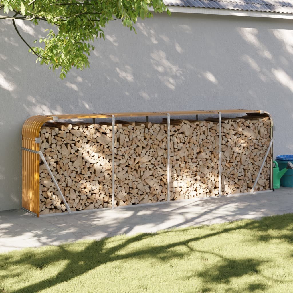 vidaXL Stojak na drewno, jasny brąz, 300x45x100 cm, stal galwanizowana