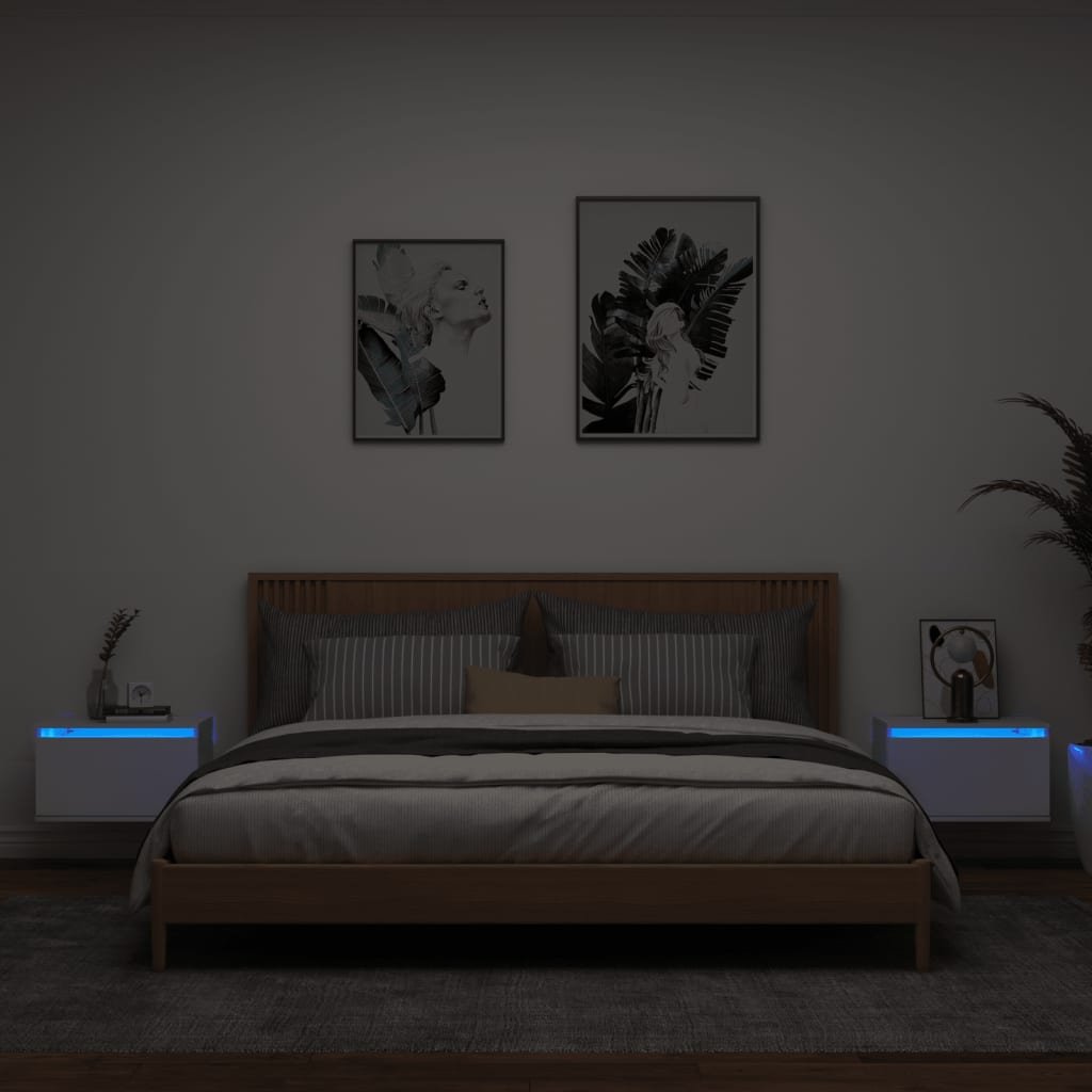 ?Wiszące szafki nocne z LED, 2 szt., białe