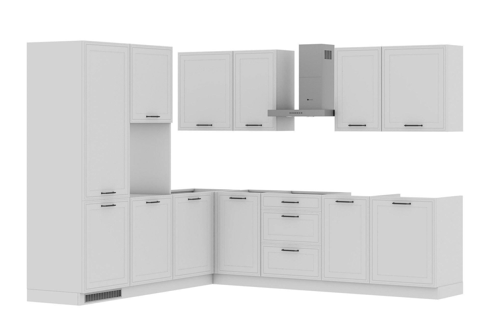 Zestaw Mebli Kuchennych Trento 225X275 Cm L/P Mdf Folia Biały Mat Cichy Domyk Hettich