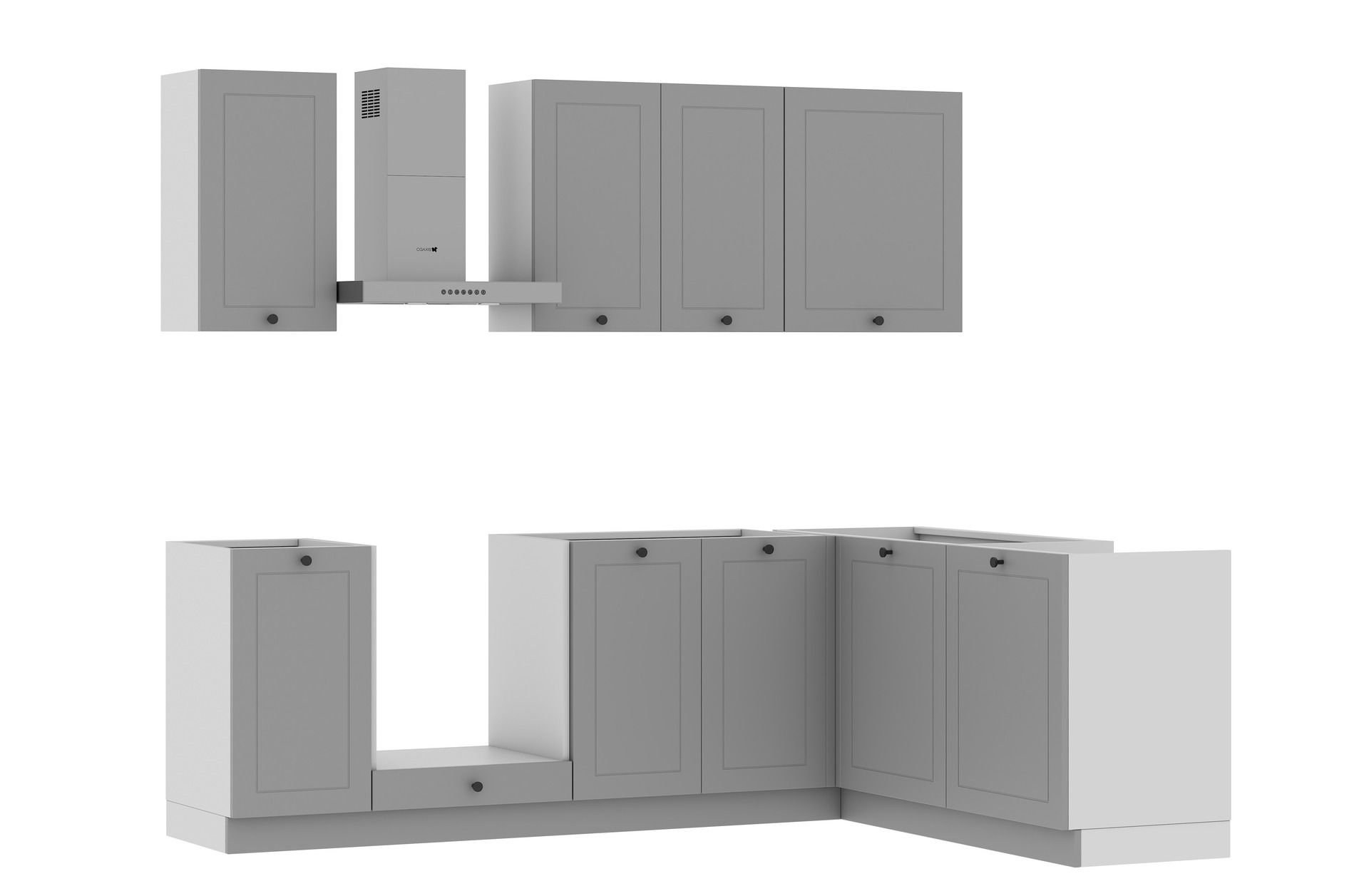 Zestaw Mebli Kuchennych Bergamo 245X165 Cm L/P Mdf Folia Szary Mat Cichy Domyk Hettich