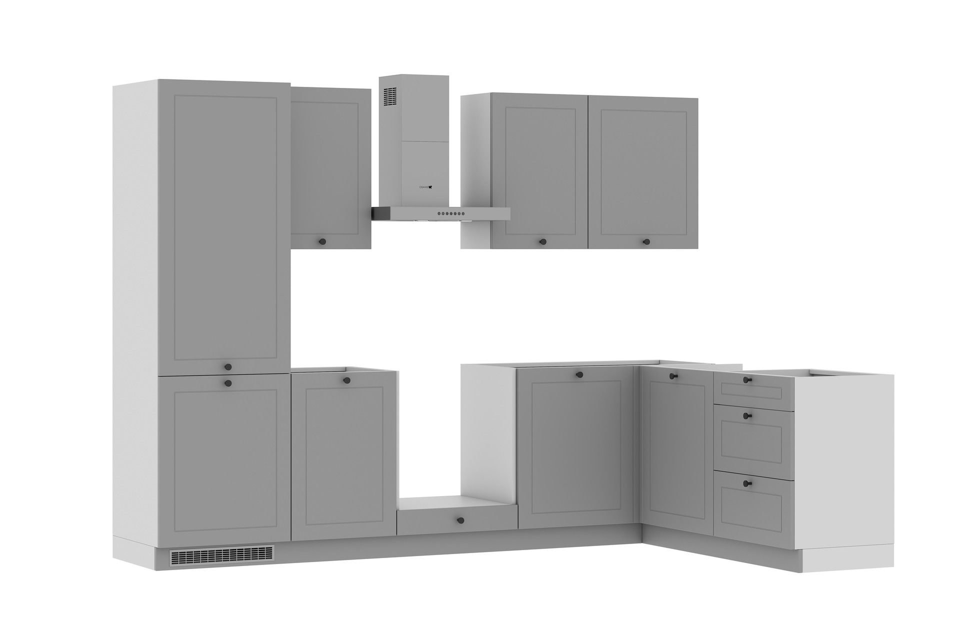 Zestaw Mebli Kuchennych Bergamo 275X185 Cm L/P Mdf Folia Szary Mat Cichy Domyk Hettich