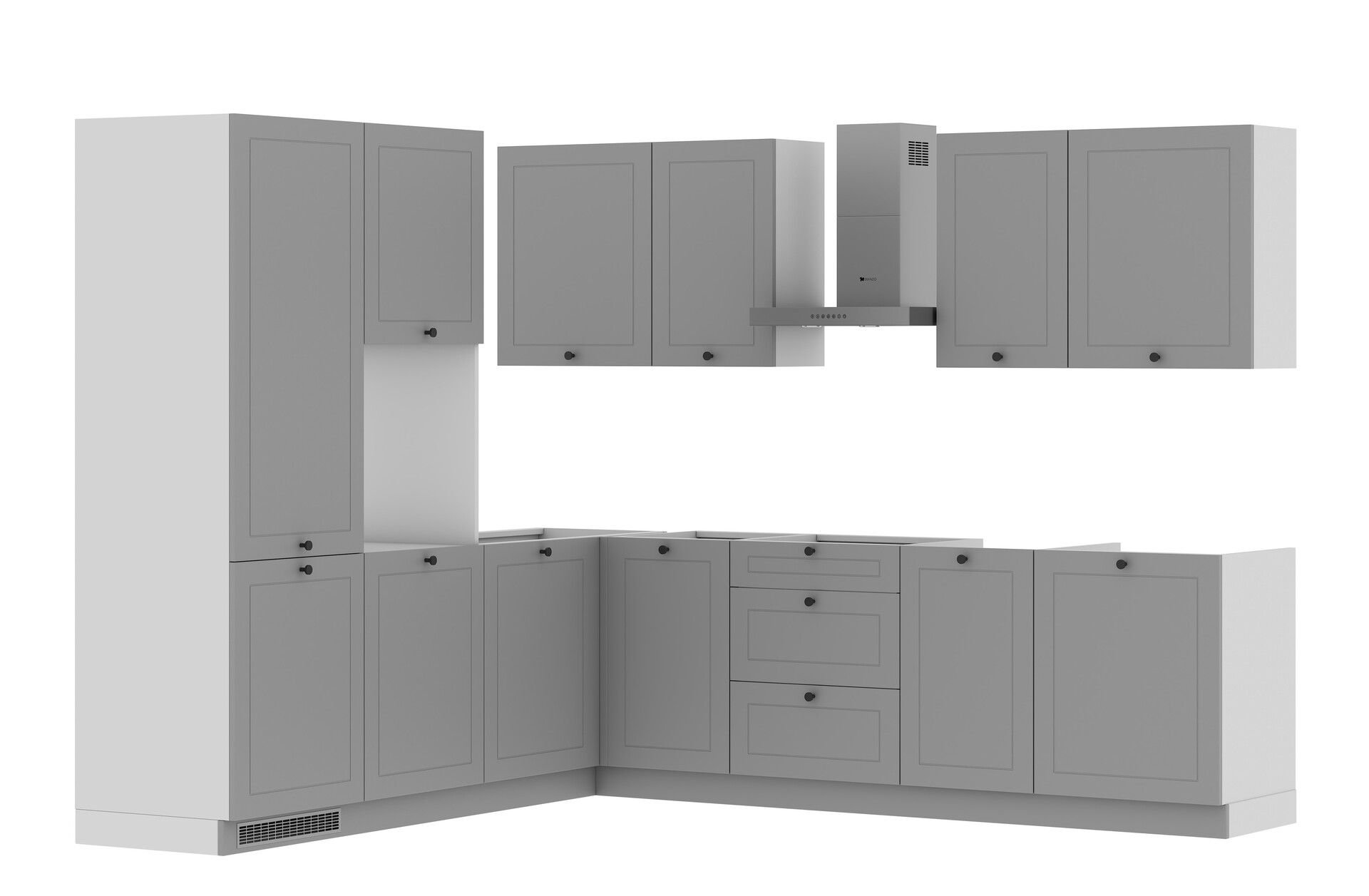 Zestaw Mebli Kuchennych Bergamo 225X275 Cm L/P Mdf Folia Szary Mat Cichy Domyk Hettich